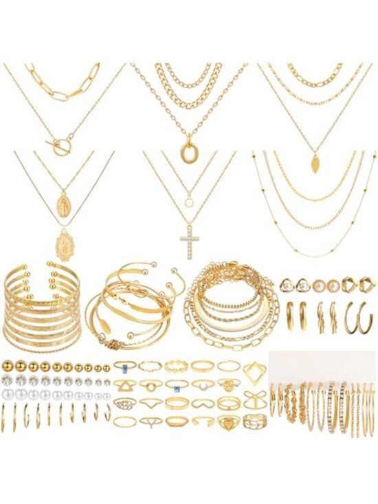 Jewelry - NEWITIN 100 Pcs Gold Silver Jewelry Set for Women Fashion Costume Jewelry